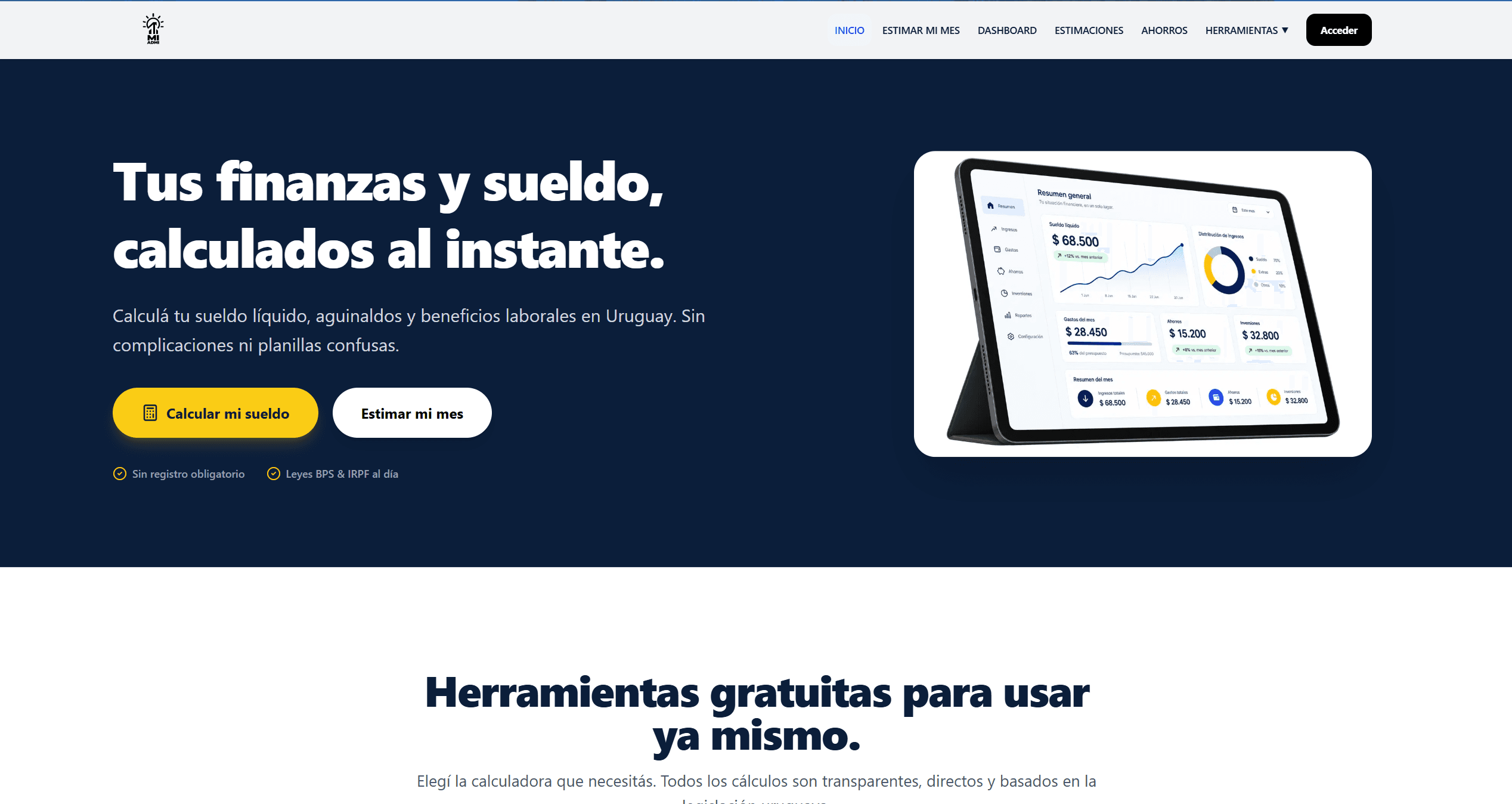 Mi Admi website preview