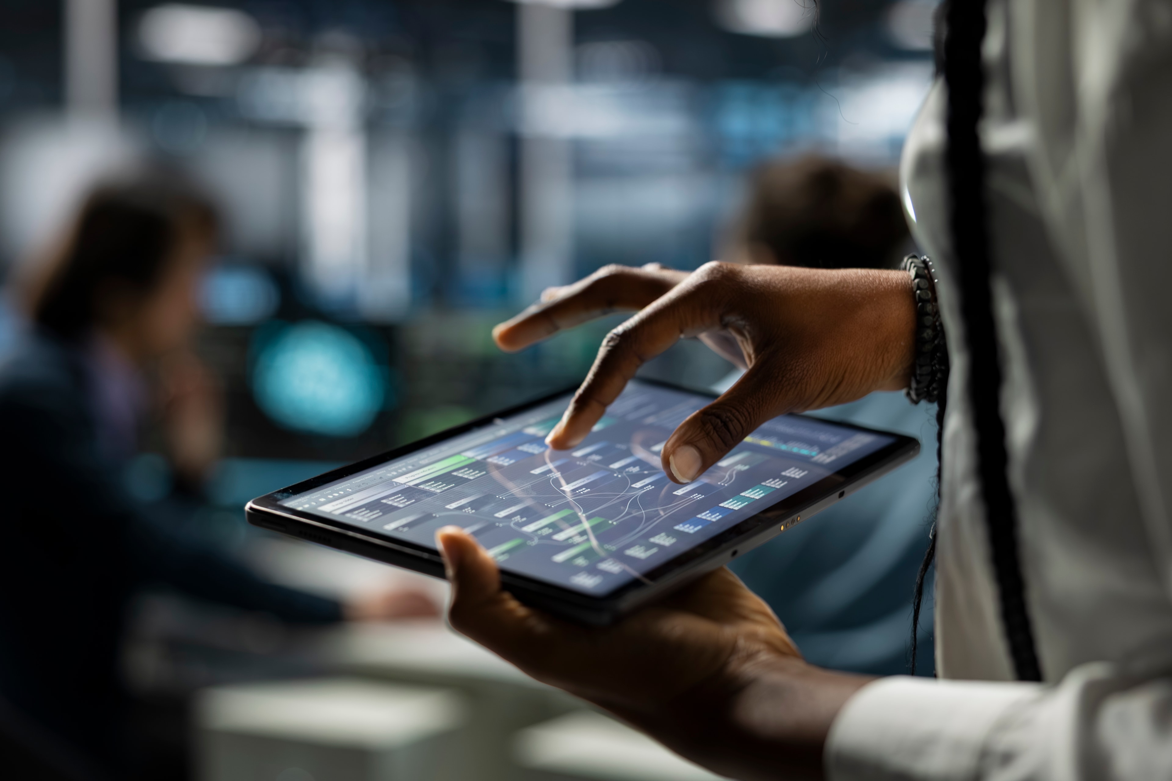 Person using an internal system on a tablet
